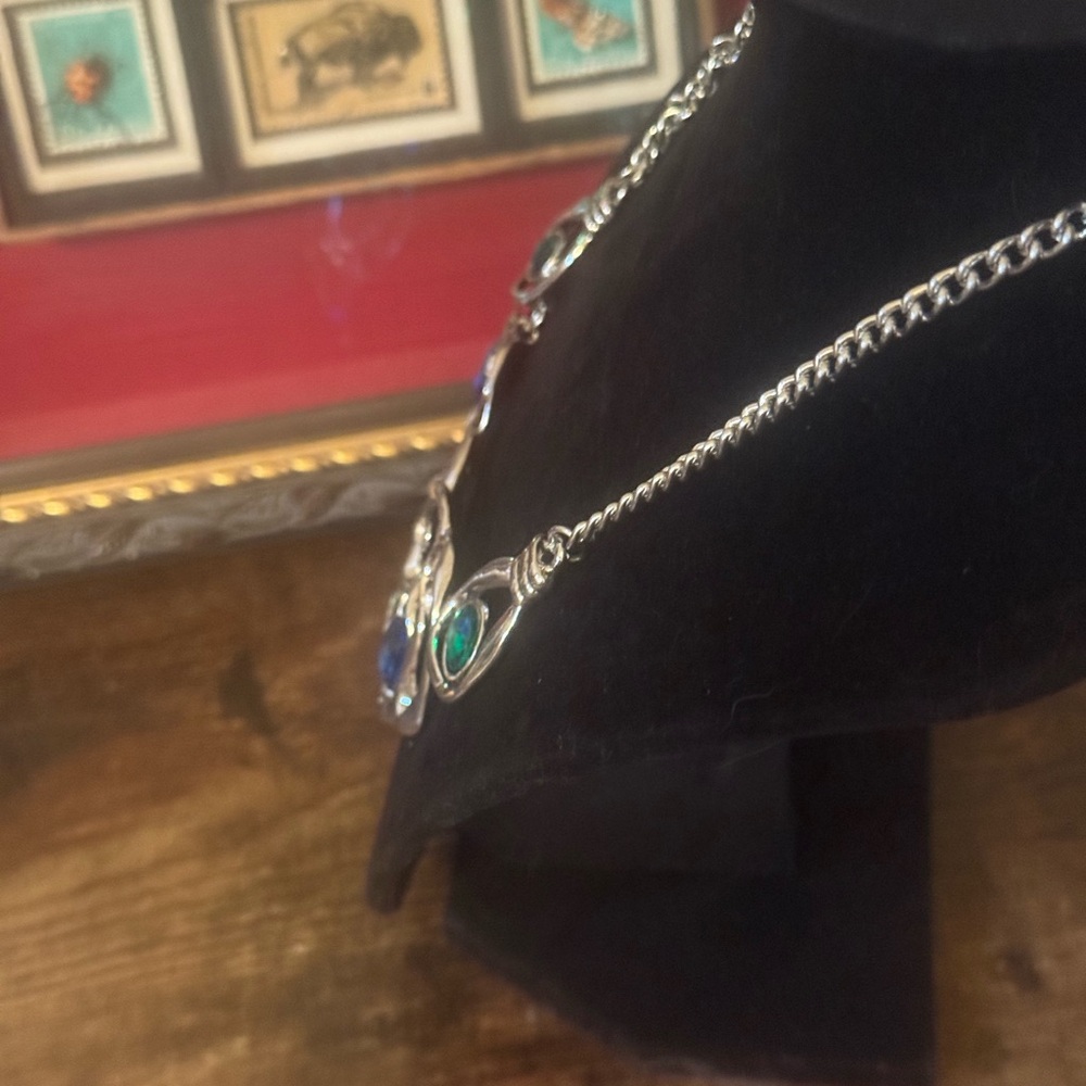 EUC Silver and Blue Statement Necklace - Picture 3 of 8